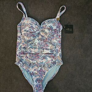 Nip Tuck White Amanda Paisley Tummy Control one piece Swimsuit size 10